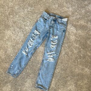 Distressed straight leg denim